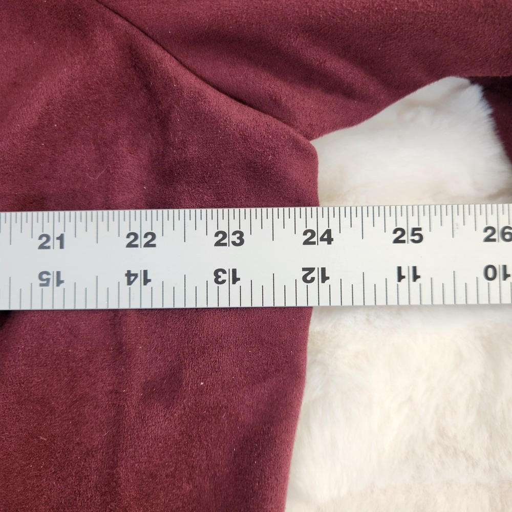 Chicos XL Faux Suede Drape Front Open Cardigan Jacket Burgundy Maroon Maroon Red - Picture 7 of 9